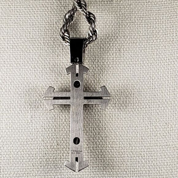 Vintage Stainless Steel 3D Cross Pendant Thick 23" Rope Necklace - Picture 16 of 16